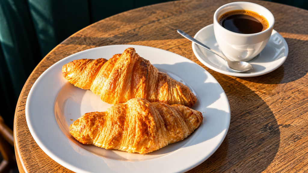 Fresh French croissants and coffee at a Paris café