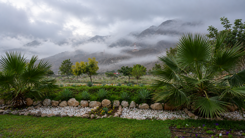 Green Dhofar mountains near Salalah during Khareef season
