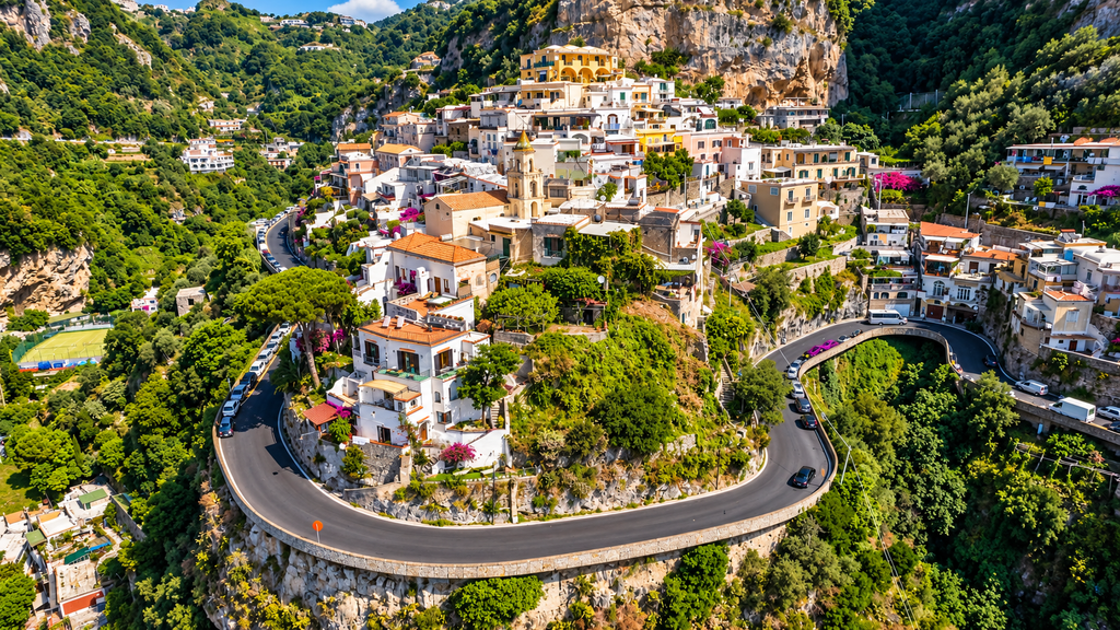 Winding Amalfi Coast road overlooking the Mediterranean