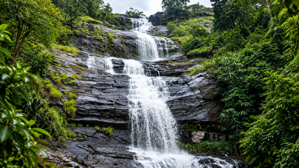 Chethalayam Waterfalls surrounded by dense forest in Wayanad Kerala
