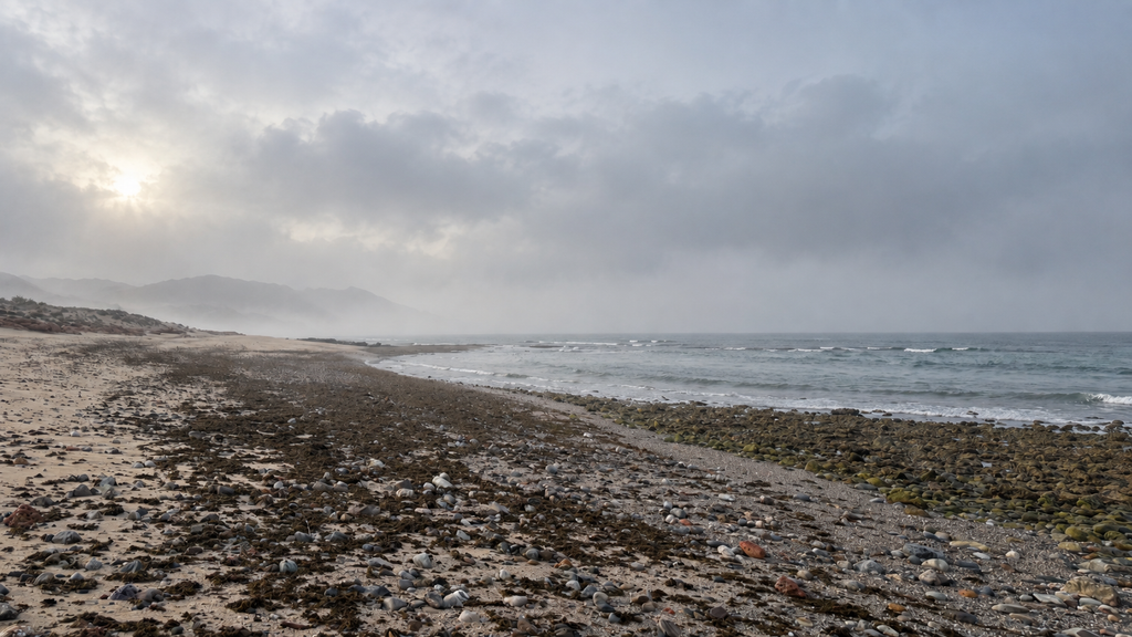  Empty beach and Arabian Sea on Masirah Island Oman
