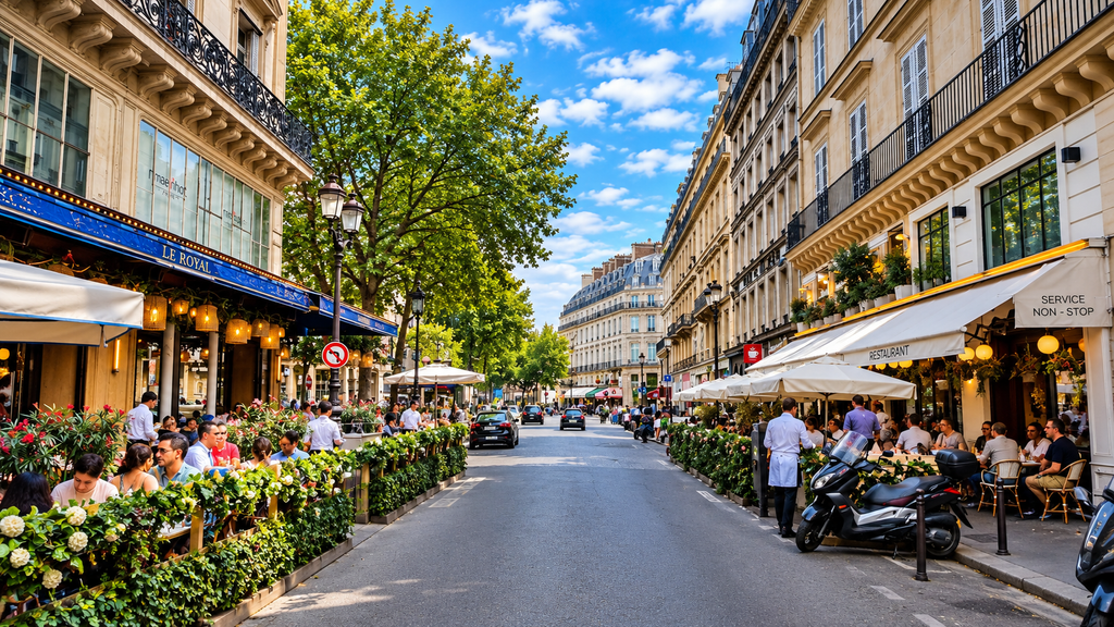 Charming Paris street with a traditional café

