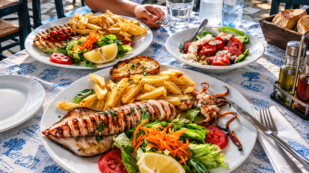 Greek seafood and Mediterranean food by the sea

