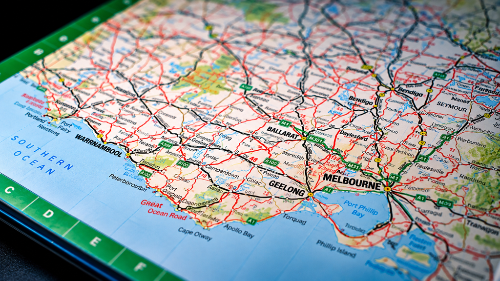 Illustrated travel route map showing a journey from home through several stops and back again.