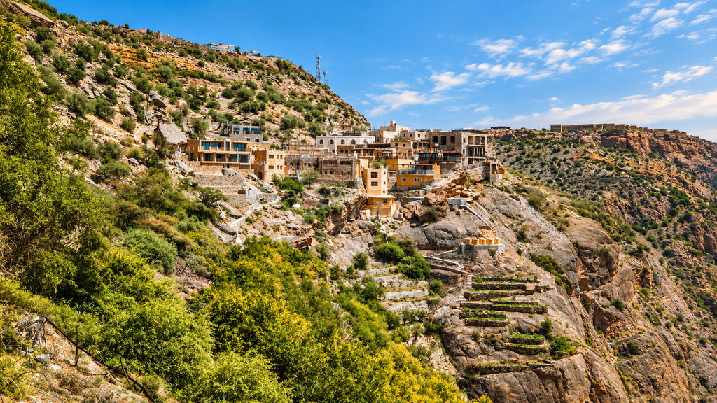 Jebel Akhdar mountain terraces and village in Oman