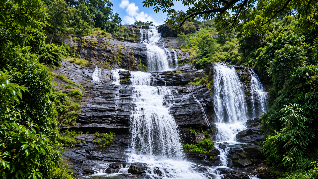  Keezharkuthu Waterfalls flowing through rocky forest terrain in Idukki Kerala
