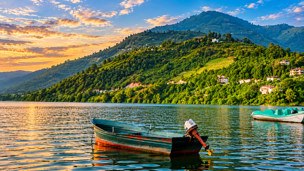 Kundala Lake and green mountains near Munnar Kerala
