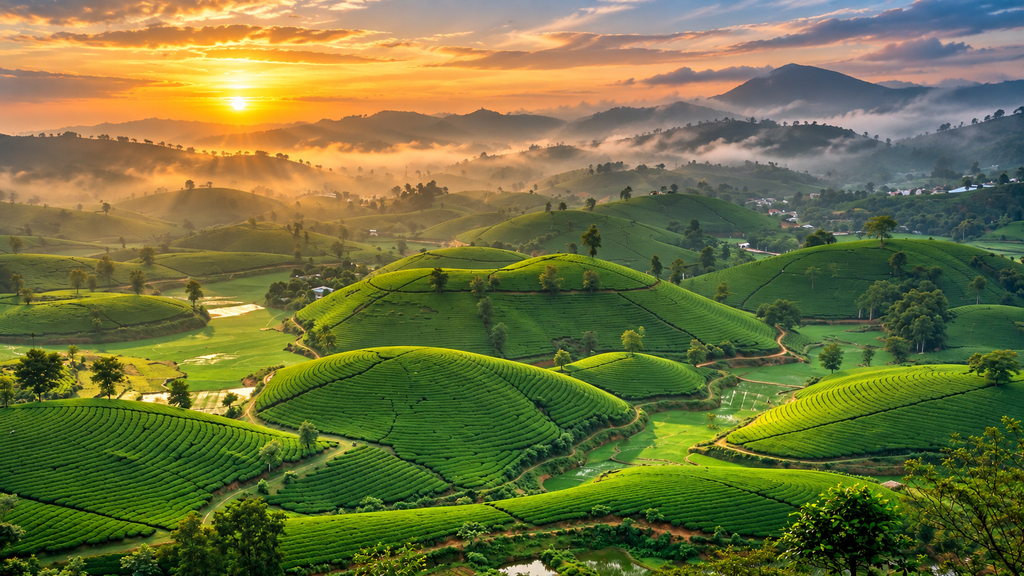 Morning mist over Munnar tea plantations

