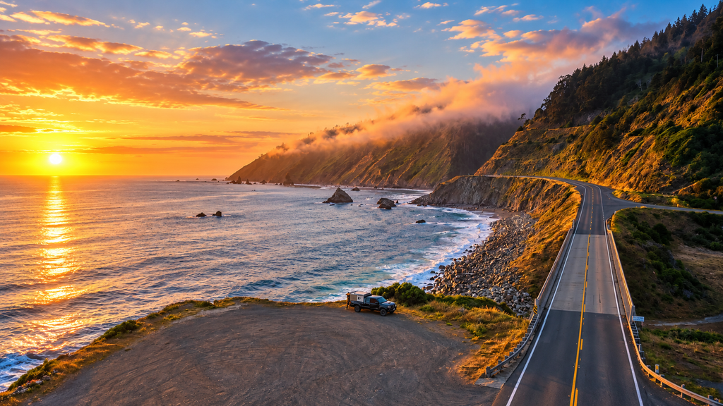 Pacific Coast Highway beside the California coastline

