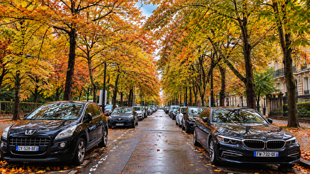 Tree-lined Paris street during autumn


