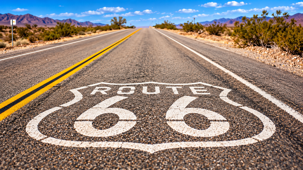 Historic Route 66 road through the American desert