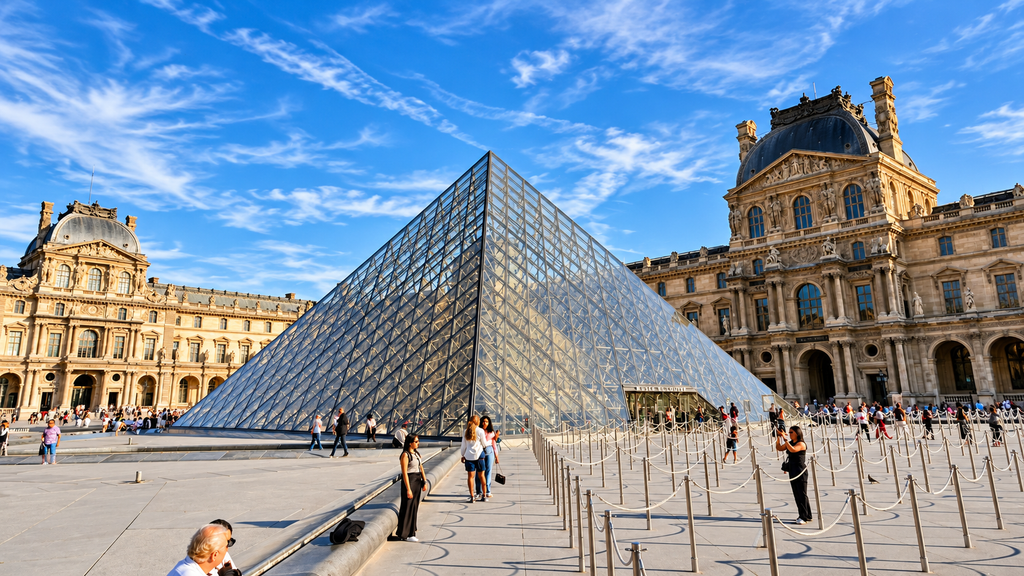 Louvre Pyramid and courtyard in Paris France
