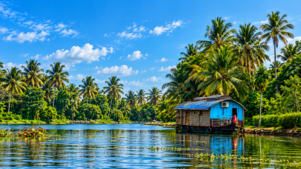 Valiyaparamba backwaters and coconut trees Kerala