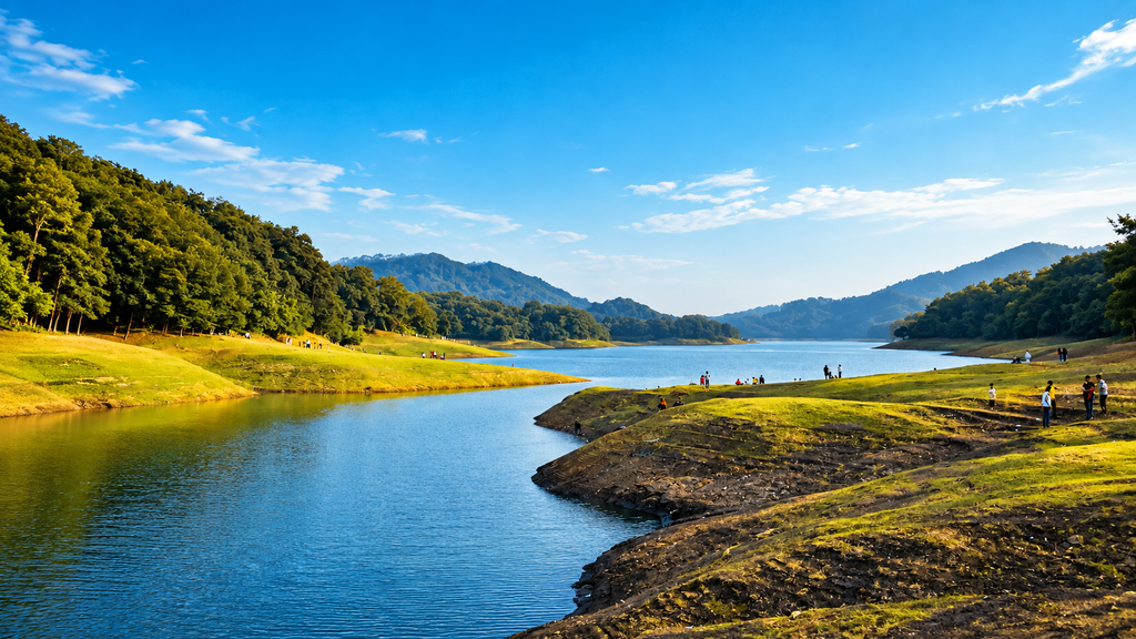 Kakkayam reservoir surrounded by forests in Kerala
