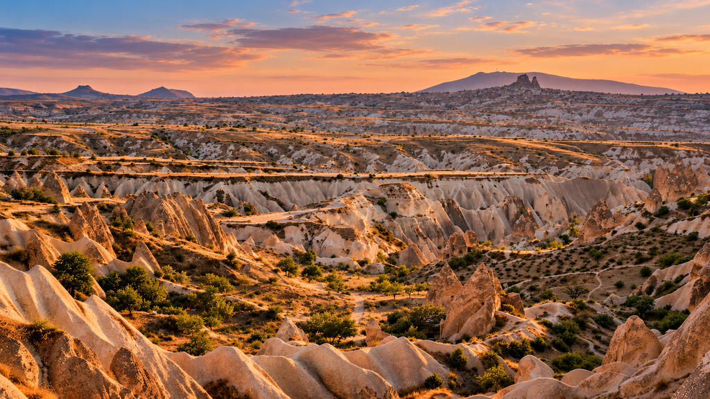 Uçhisar Castle overlooking the valleys of Cappadocia