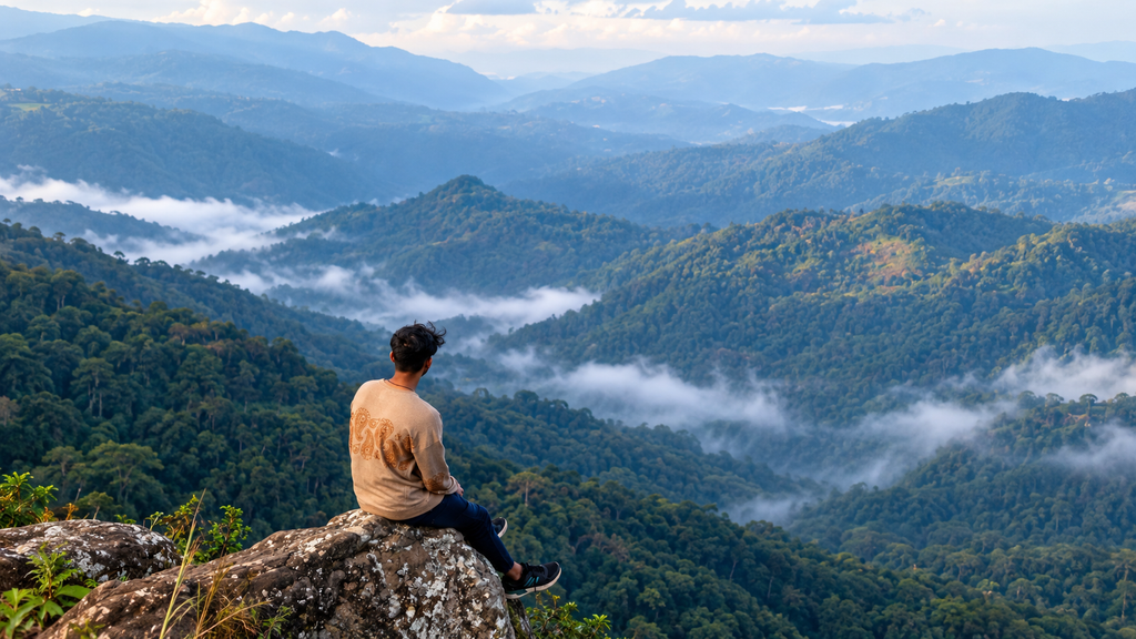 traveller enjoying scenic Vagamon hills Kerala