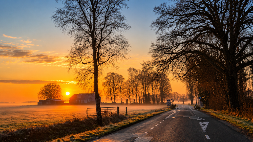 Sunrise over a road during an early morning journey