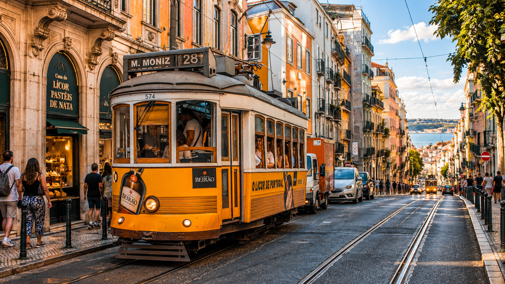 Yellow tram in Lisbon Portugal