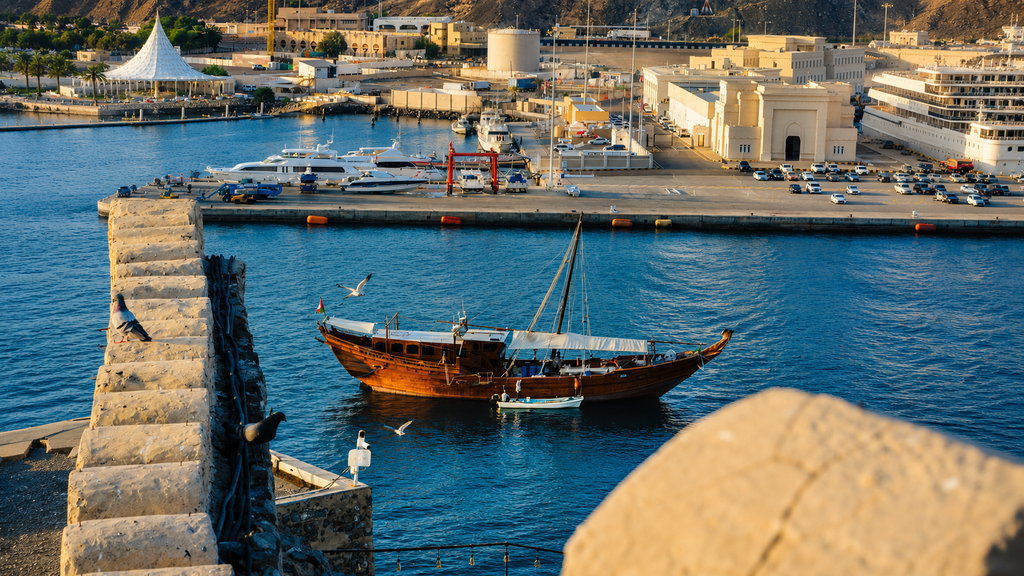 Traditional Omani dhow near Sur coastline
