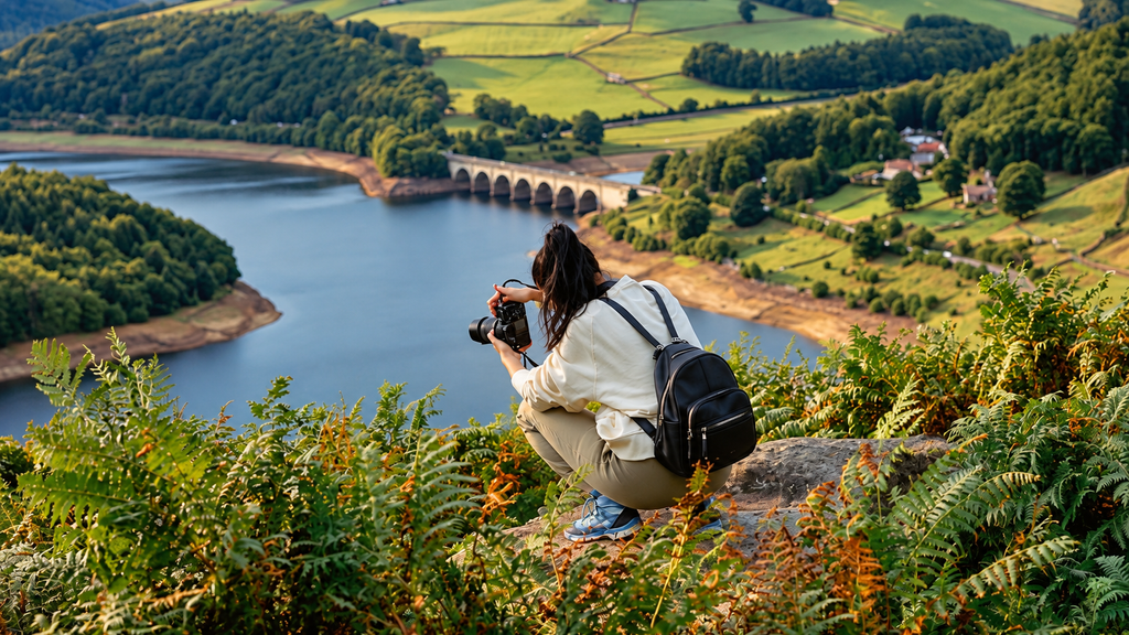 Traveler enjoying a scenic landscape from a quiet viewpoint
