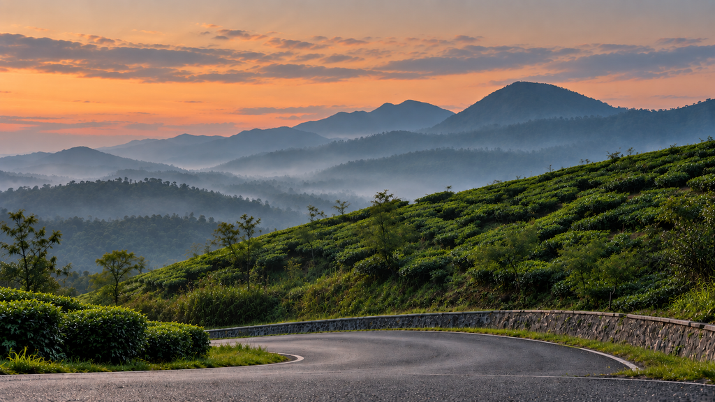 misty Vagamon hills and scenic road Kerala