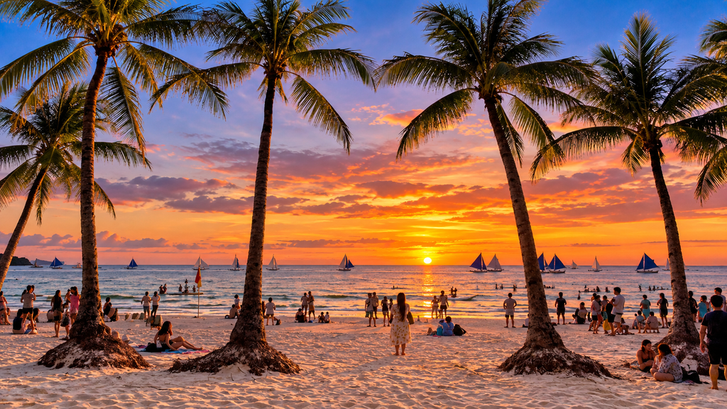 White Beach in Boracay Philippines during sunset