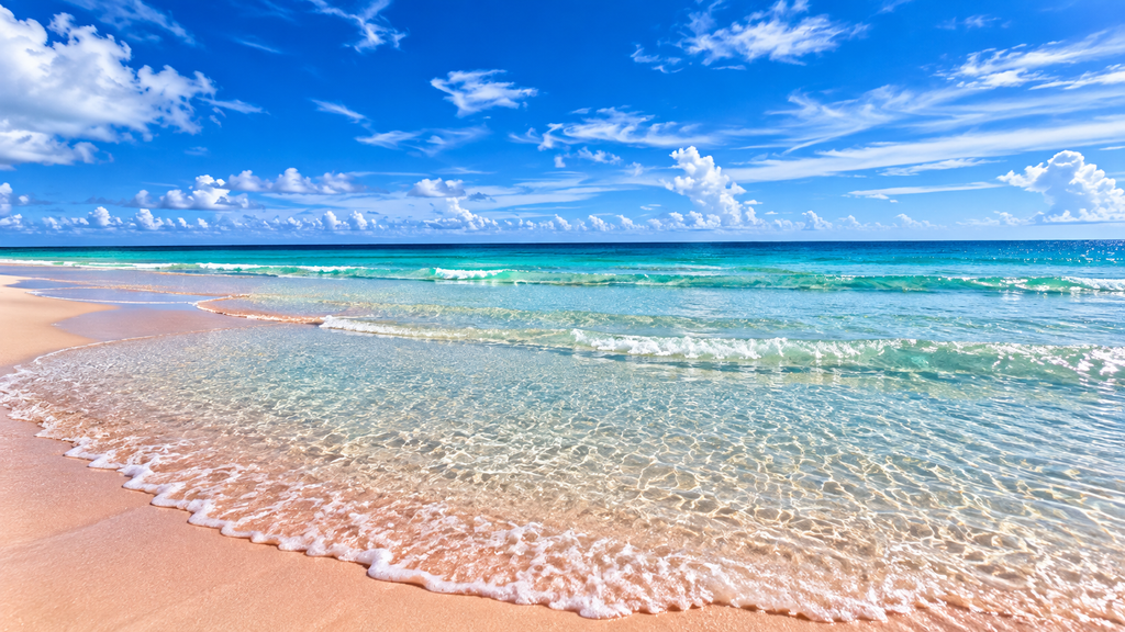 Pink Beach in Indonesia with pink sand and turquoise water