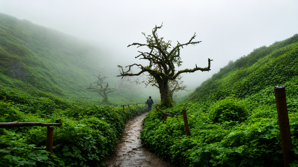 Green mountains and misty landscape near Salalah Oman