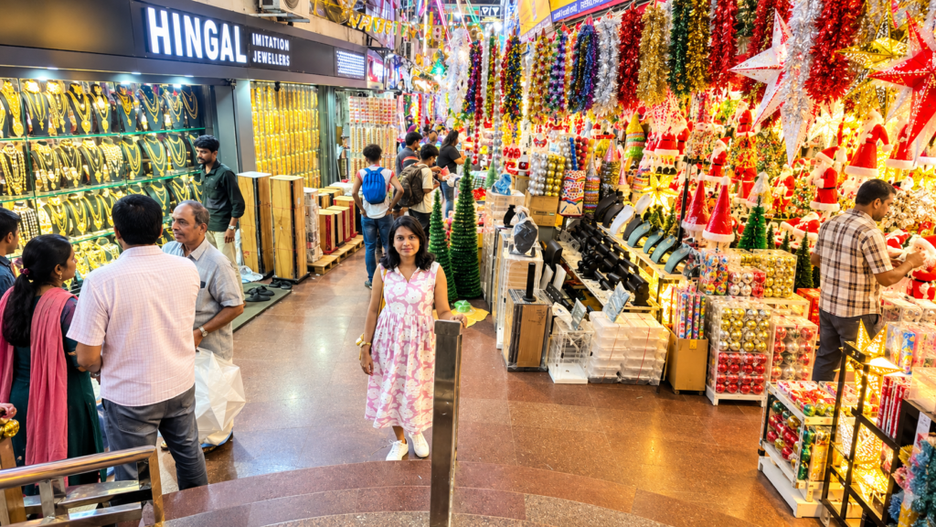 Christmas decorations and festive shopping in Broadway, Kochi