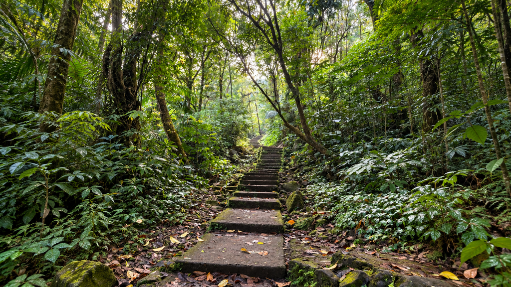 Forest trail through Mawphlang Sacred Forest in Meghalaya
