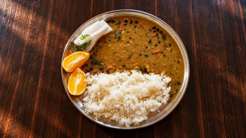 Karnataka-style vegetarian meal served at a local restaurant.