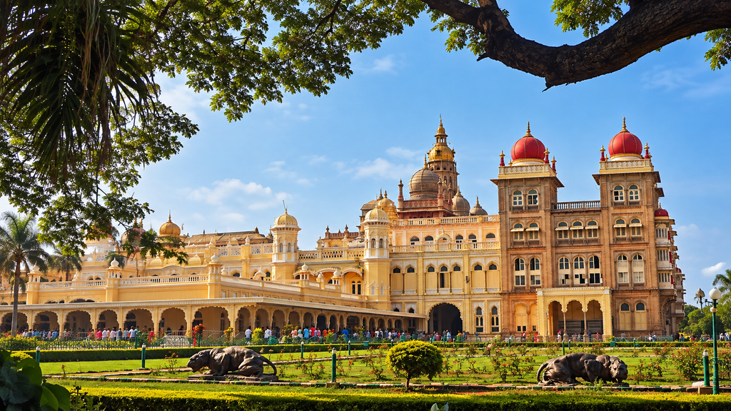 Mysore Palace in Karnataka, a popular sightseeing stop on a Bangalore to Coorg road trip.