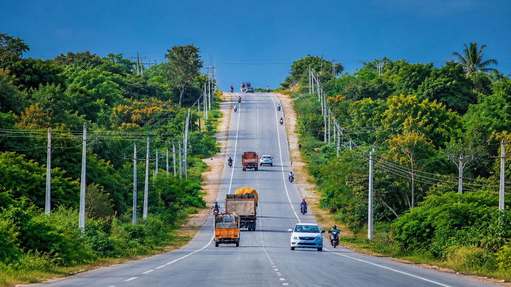 Scenic highway from Bangalore towards Coorg through the countryside of Karnataka. Bangalore to Coorg Road Trip