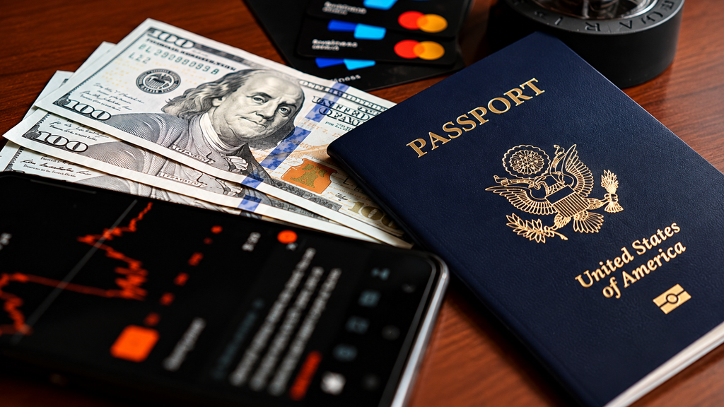 Smartphone showing flight price tracking beside a passport
