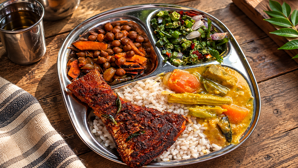Traditional Kerala food served at a restaurant in Kasaragod