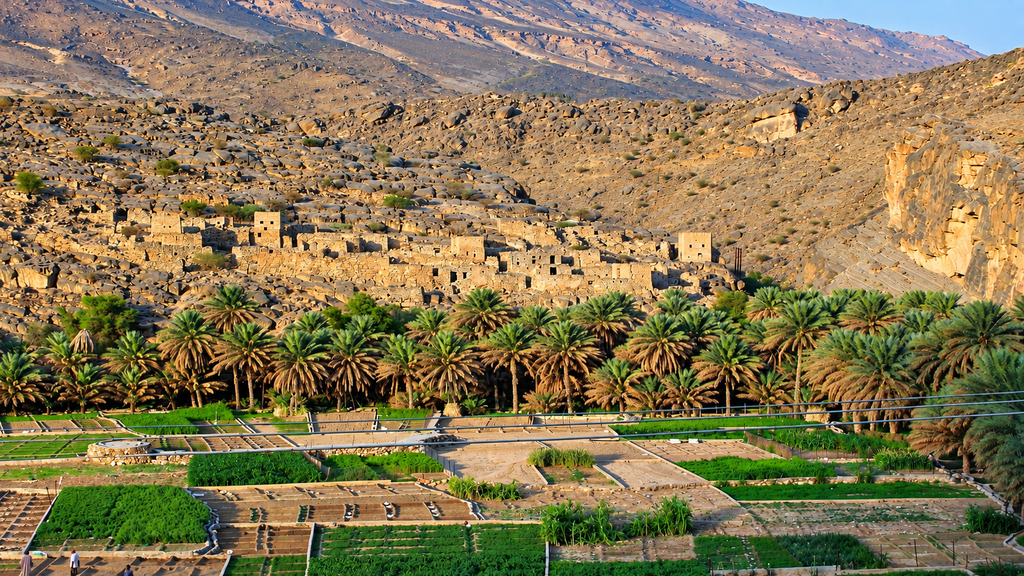 Wakan Village and agricultural terraces in the Hajar Mountains Oman